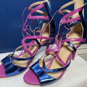 purple and blue holo heels
